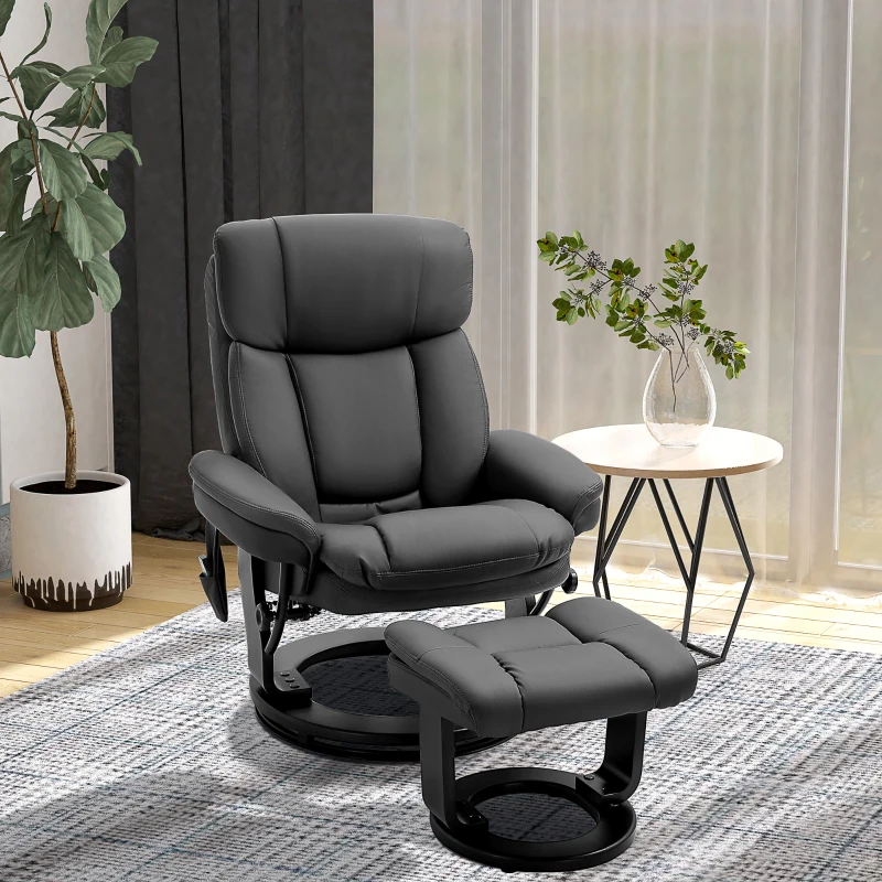 HOMCOM PU Leather Massage Recliner Chair with Ottoman, 10 Point Vibration Swiveling Armchair, Black
