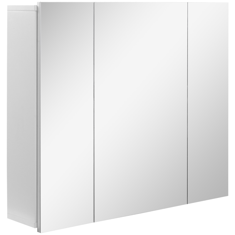 kleankin Wall Mounted Mirror Cabinet, Bathroom Medicine Cabinet with Mirror, 3 Doors and Adjustable Shelves, White