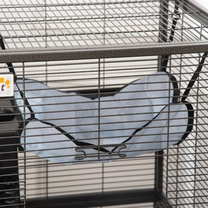 PawHut Metal Small Animal Cage Rolling Big Ferret Cage, Chinchilla Cage, Sugar Glider Cage, with Hammock & 4 Tiers, Removable Tray, Gray
