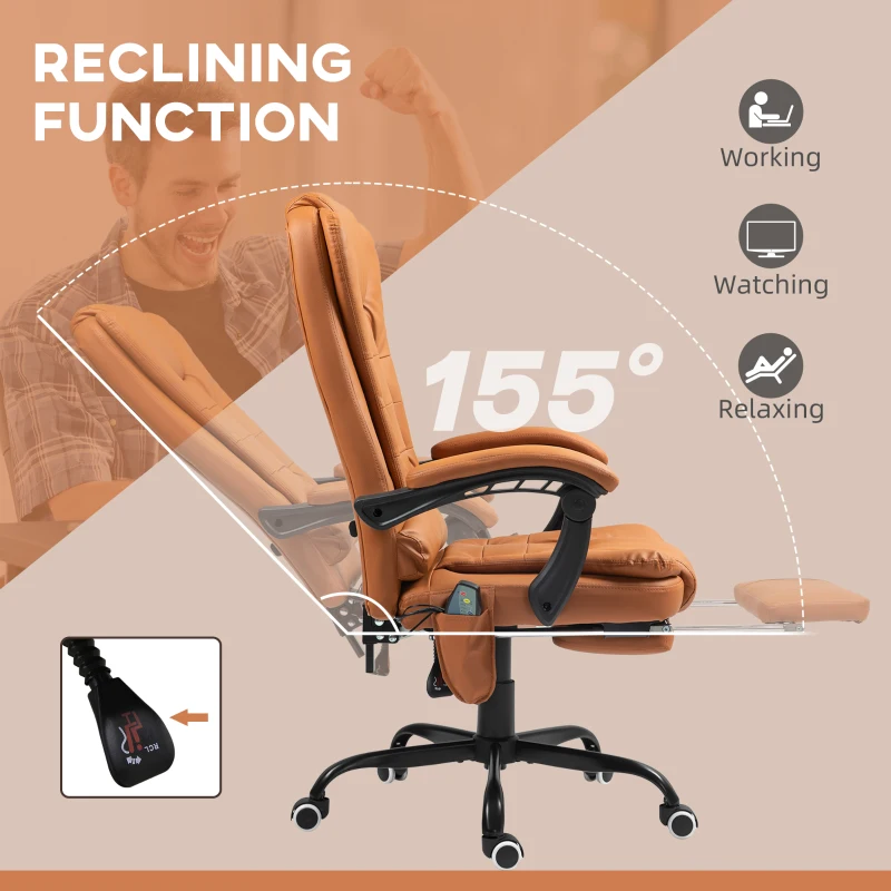 Vinsetto 7-Point Vibrating Massage Office Chair High Back Massaging Office Desk Chair with Lumbar Support, Footrest, Light Brown