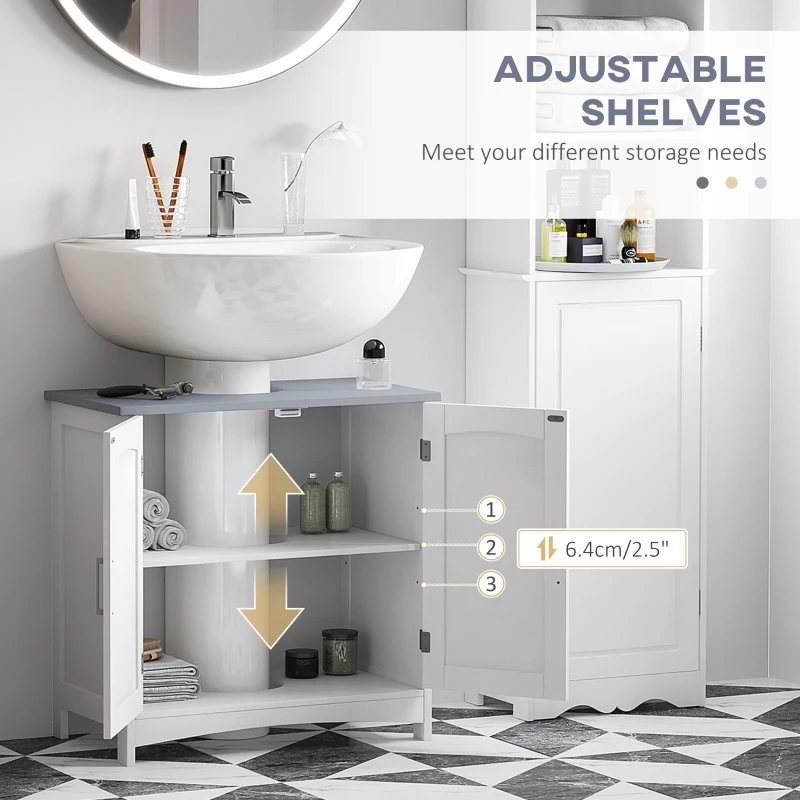 kleankin Pedestal Sink Storage Cabinet, Under Sink Cabinet with Double Doors, Modern Bathroom Vanity Cabinet with Adjustable Shelves, White