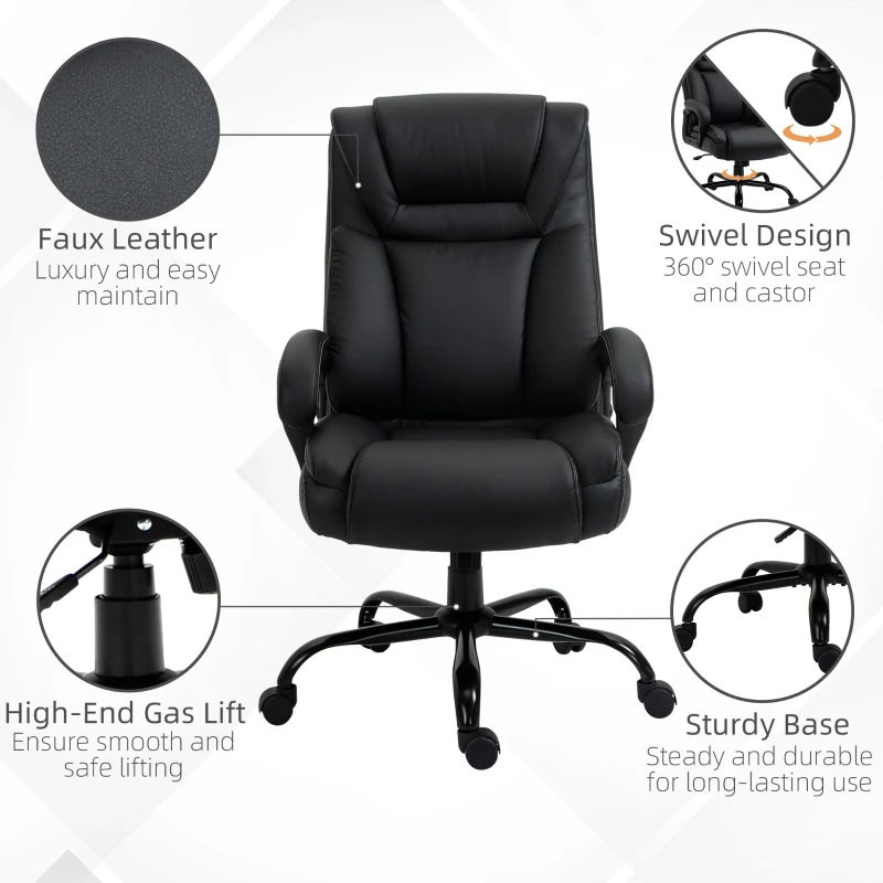 Vinsetto Big and Tall 400lbs Executive Office Chair with Wide Seat, Computer Desk Chair with High Back PU Leather Ergonomic Upholstery, Adjustable Height and Swivel Wheels, Black