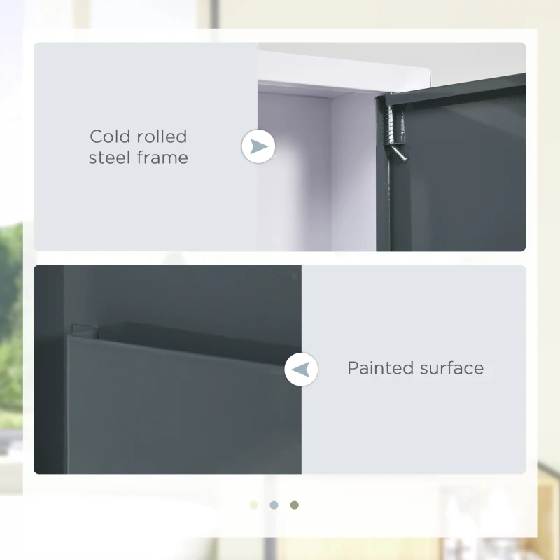 kleankin Bathroom Medicine Cabinet with Shelves Inside & On Door, Locking Medical Cabinet for Child & Pet Safety, First Aid Bathroom Wall Cabinet, White and Gray