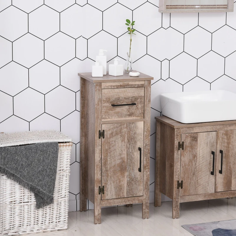 kleankin Bathroom Floor Cabinet Storage with Drawer and Adjustable Shelf for Entryway or Living Room, Barnwood