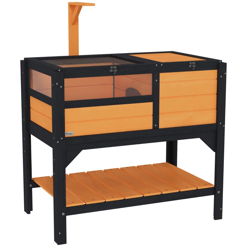 PawHut Tortoise Habitat with Shelf Storage Tortoise Gift Accessory with Weather Protection for Indoor, Yellow