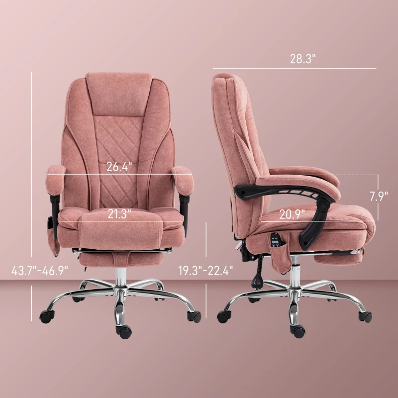 Vinsetto Massage Office Chair, Heated Reclining Computer Chair with Adjustable Height and Footrest, Pink
