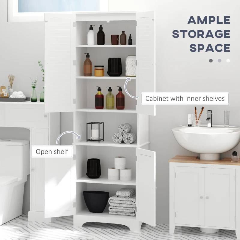 HOMCOM Tall Narrow Bathroom Storage Cabinet with Doors and Shelf Adjustability, Freestanding Linen Cabinet with 2 Cabinets and Countertop, White