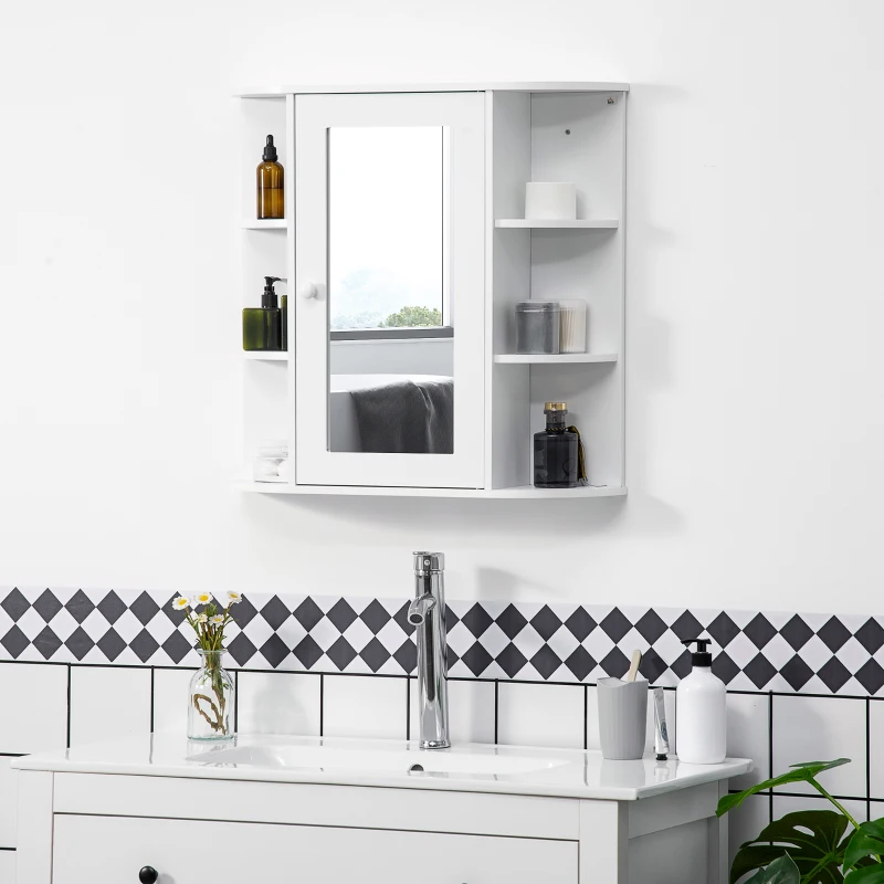 HOMCOM Bathroom Medicine Cabinet with Mirror, Bathroom Mirror Cabinet, Wall Mount Mirror Medicine Cabinet with Multiple Storage Shelves, White