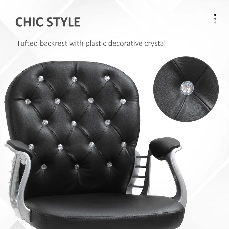 Vinsetto PU Leather Home Office Chair, Button Tufted Desk Chair with Padded Armrests, Adjustable Height and Swivel Wheels, Black