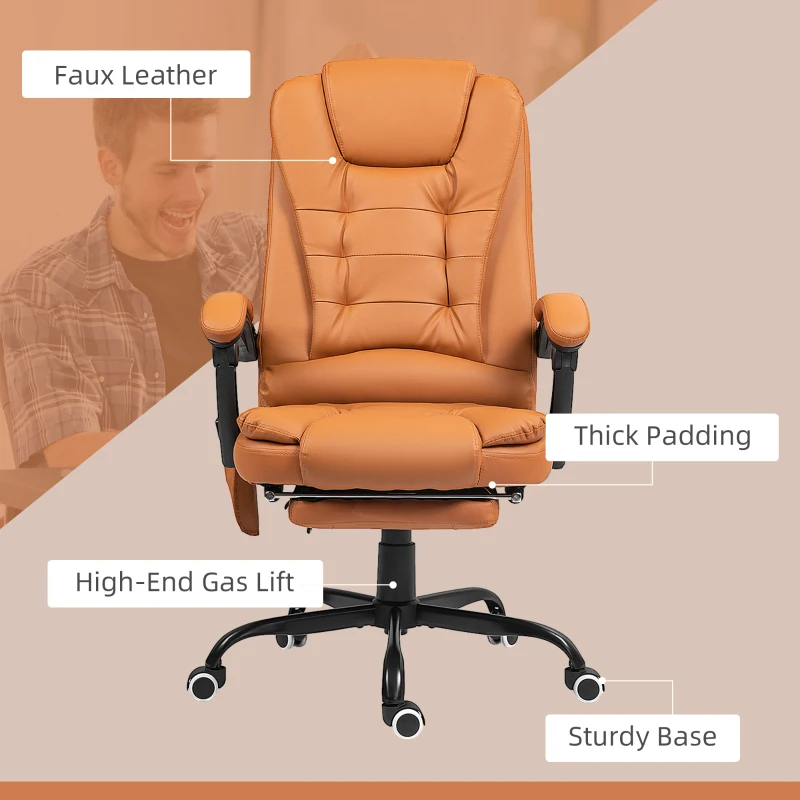 Vinsetto 7-Point Vibrating Massage Office Chair High Back Massaging Office Desk Chair with Lumbar Support, Footrest, Light Brown
