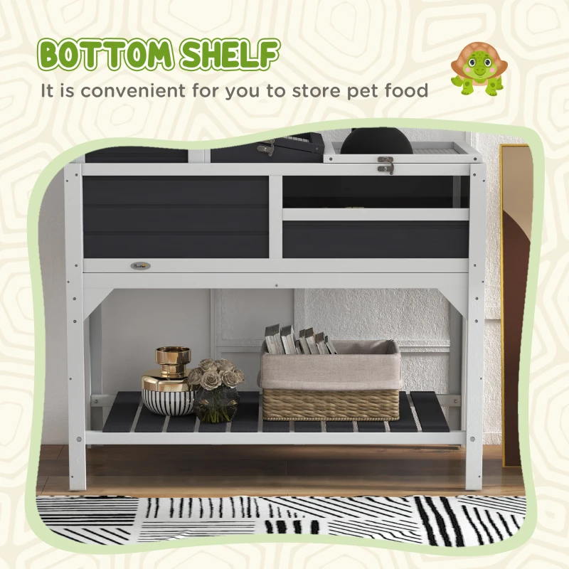 PawHut Tortoise Enclosure Tortoise House w/ Adjustable Lamp Holder, Storage Shelf, Removable Main House, Openable Lid, Gray