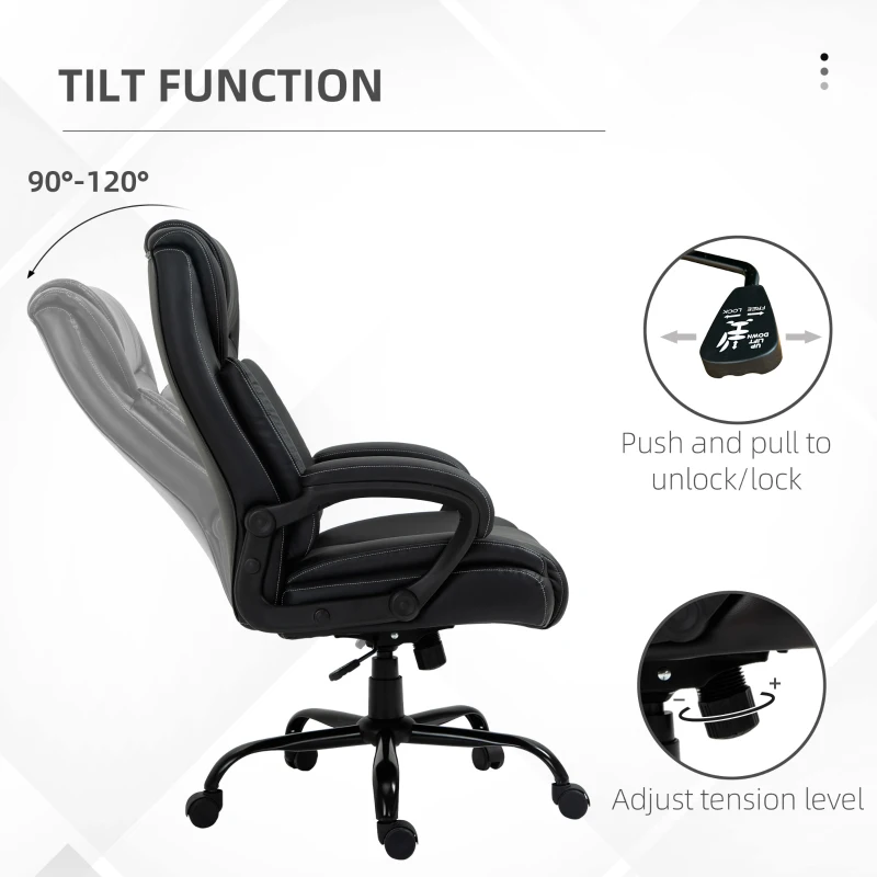 Vinsetto Big and Tall 400lbs Executive Office Chair with Wide Seat, Computer Desk Chair with High Back PU Leather Ergonomic Upholstery, Adjustable Height and Swivel Wheels, Black