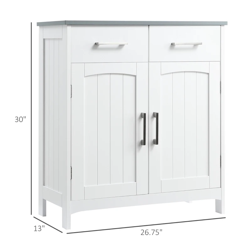 kleankin Bathroom Floor Cabinet, Freestanding Linen Cabinet, Storage Cabinet with 2 Drawers, Double Doors, Adjustable Shelf, White