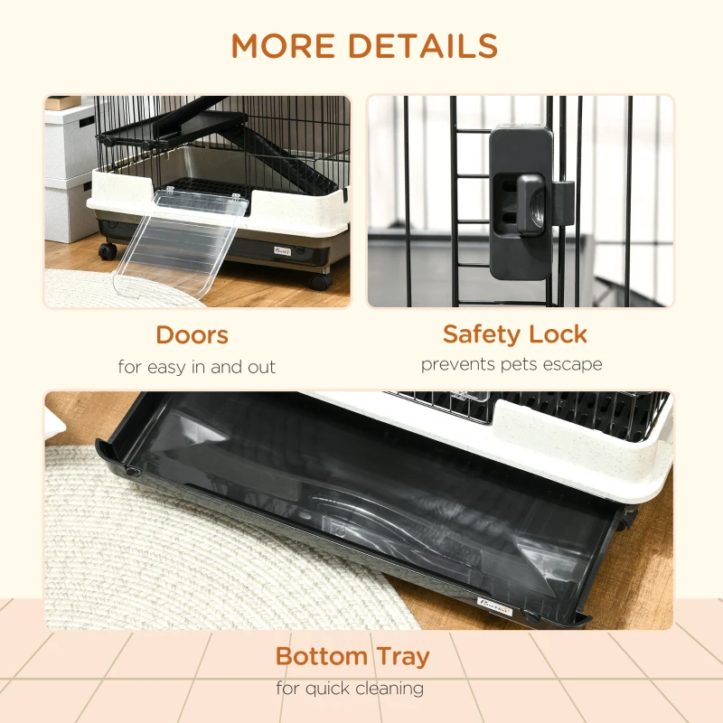 PawHut 32"L 6-Level Small Animal Cage Rabbit Hutch with Universal Lockable Wheels, Slide-out Tray for Bunny, Chinchillas, Ferret, Black