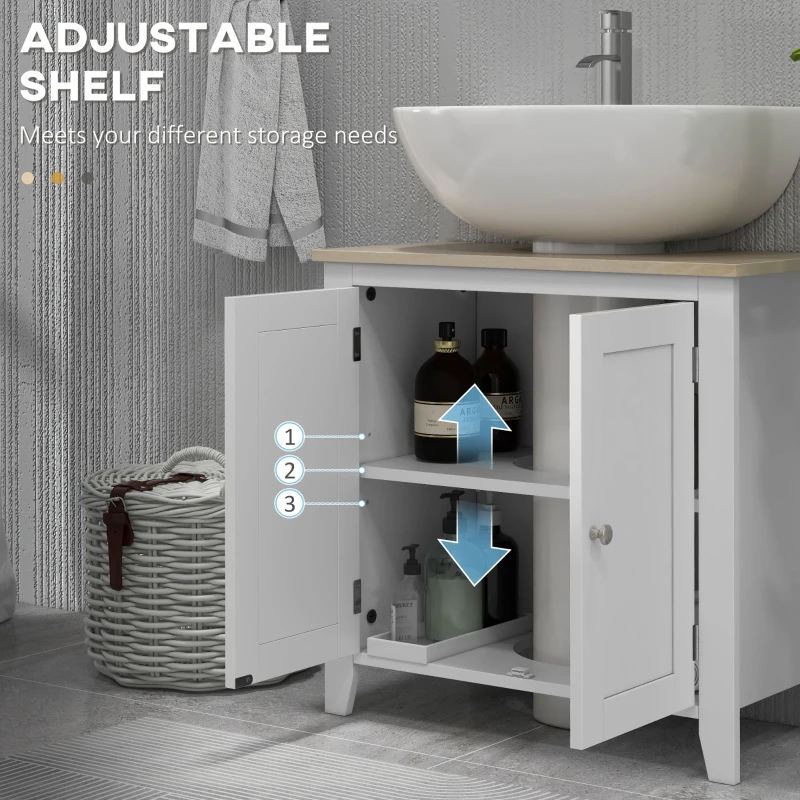 Kleankin Pedestal Sink Storage Cabinet, Under Sink Cabinet with U-Shape and Adjustable Internal Shelf, White