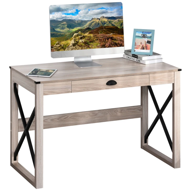 HOMCOM 44 inch Home Office Computer Desk, Rustic Writing Desk, Farmhouse Workstation with Storage Drawer, X-Frame