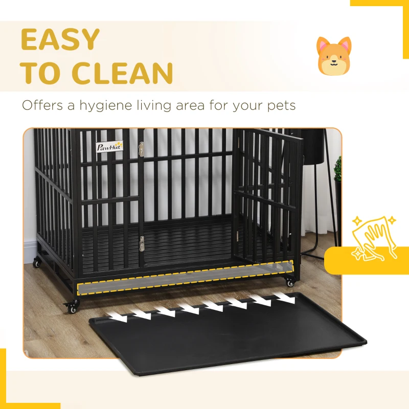 PawHut 44'' Strong Pet Dog Crate Mobility Cage w/ Playpen Metal & Removeable Tray