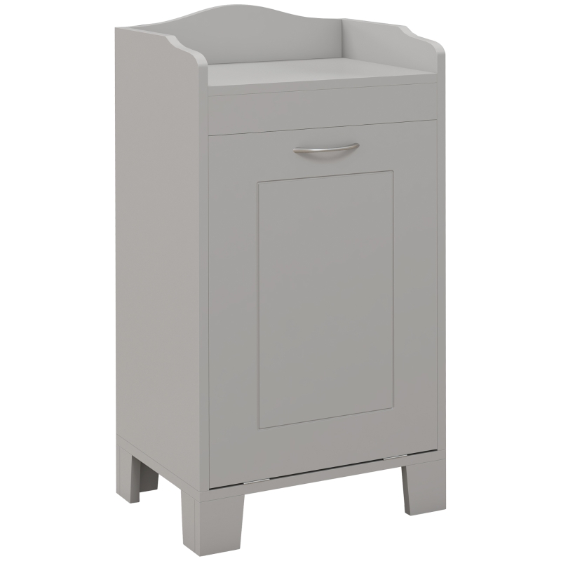 HOMCOM Tilt-out Laundry Storage Cabinet with Tabletop and Compartment Hamper, Gray
