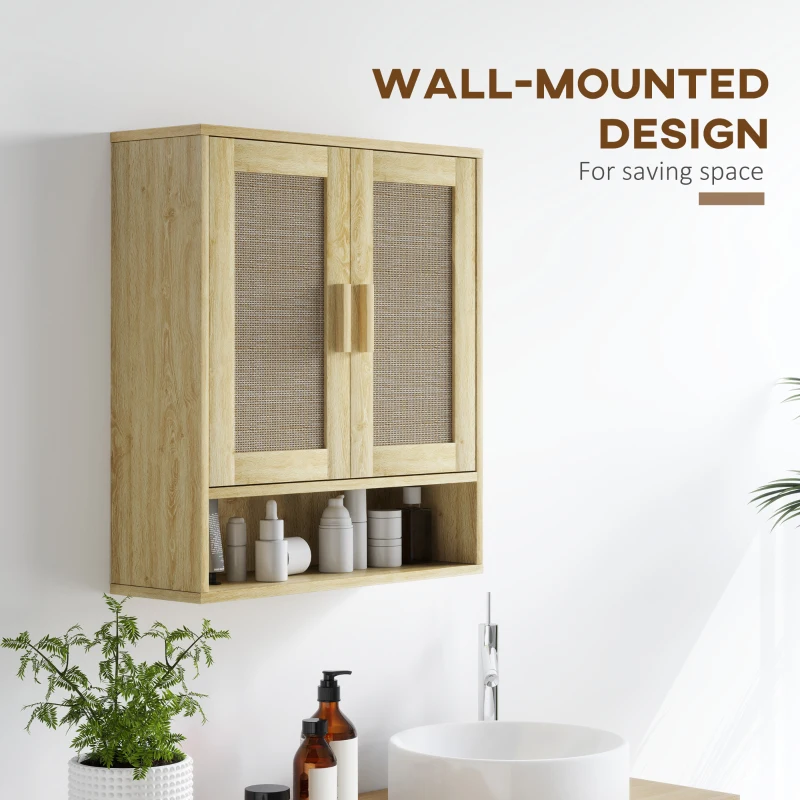 HOMCOM Over the Toilet Bathroom Cabinet, Bathroom Wall Cabinet with 2 Doors and Adjustable Shelf, Distressed Oak