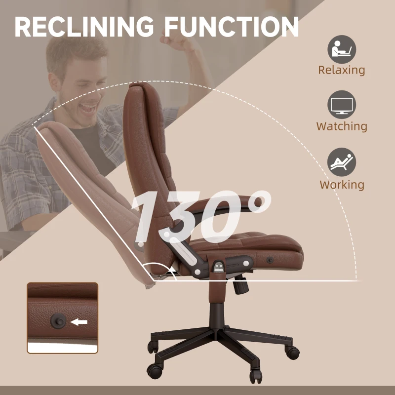 HOMCOM Massage Office Chair, Heated Reclining Computer Chair with 6 Vibration Points, Armrest and Remote, Brown
