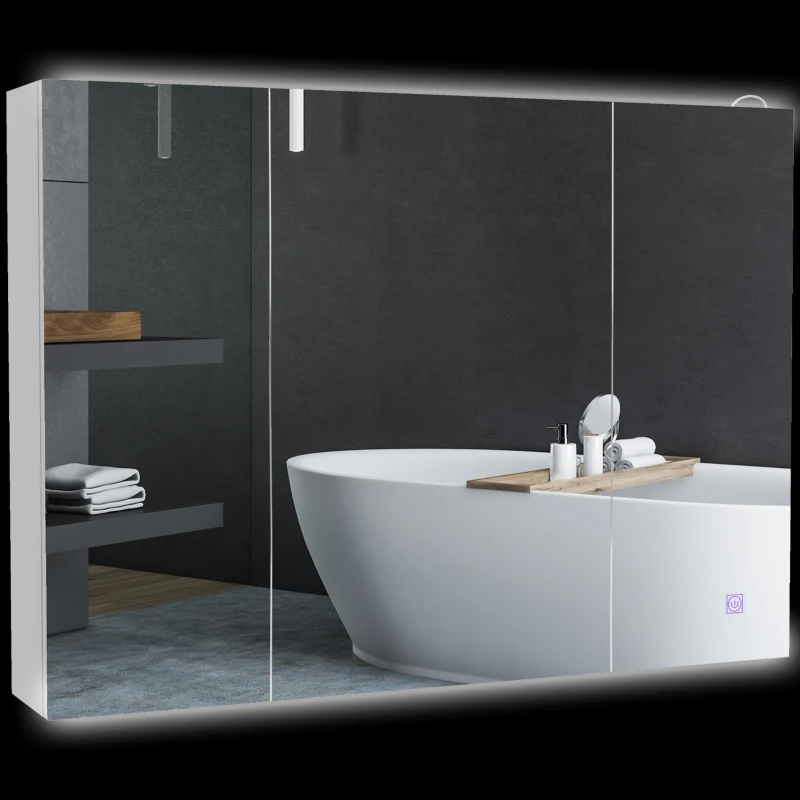 kleankin Bathroom Mirror Cabinet with Light, Bathroom Storage Cupboard with USB Charge, Adjustable Shelf, 35.5"W x 25.5"H, White