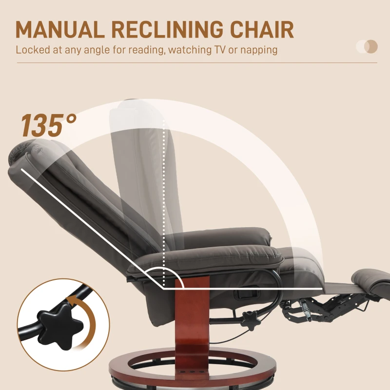 HOMCOM Modern RV Recliner Chair, PU Leather Swivel Recliner Armchair with Footrest for Living Room, Brown