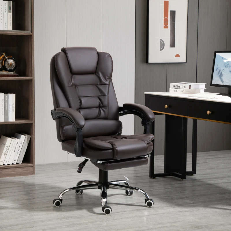 HOMCOM Executive Office Chair, High Back Reclining Computer Chair with Footrest and Armrest, Coffee