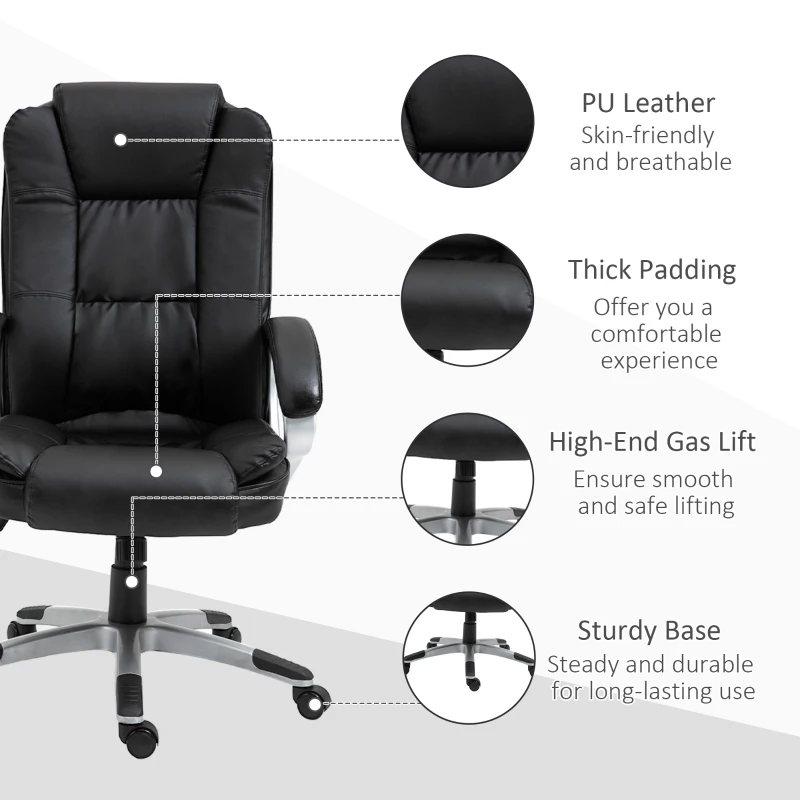 Vinsetto High Back Executive Office Chair Adjustable Desk Seat Swivel PU Leather Computer Chair with Padded Armrests