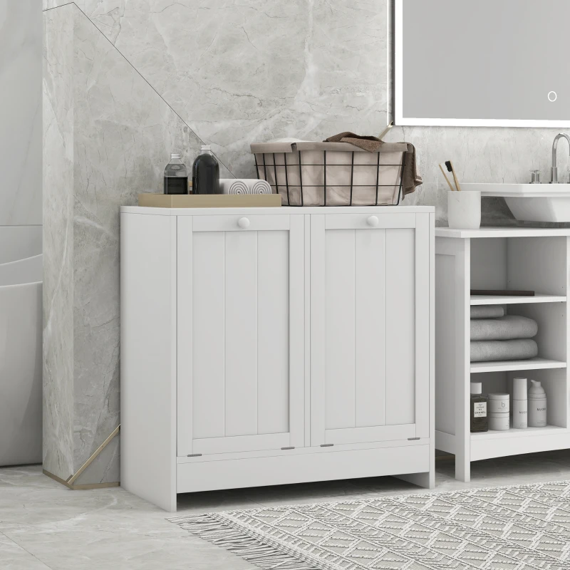 kleankin Tilt-out Laundry Storage Cabinet with 2 Compartment Hampers, White