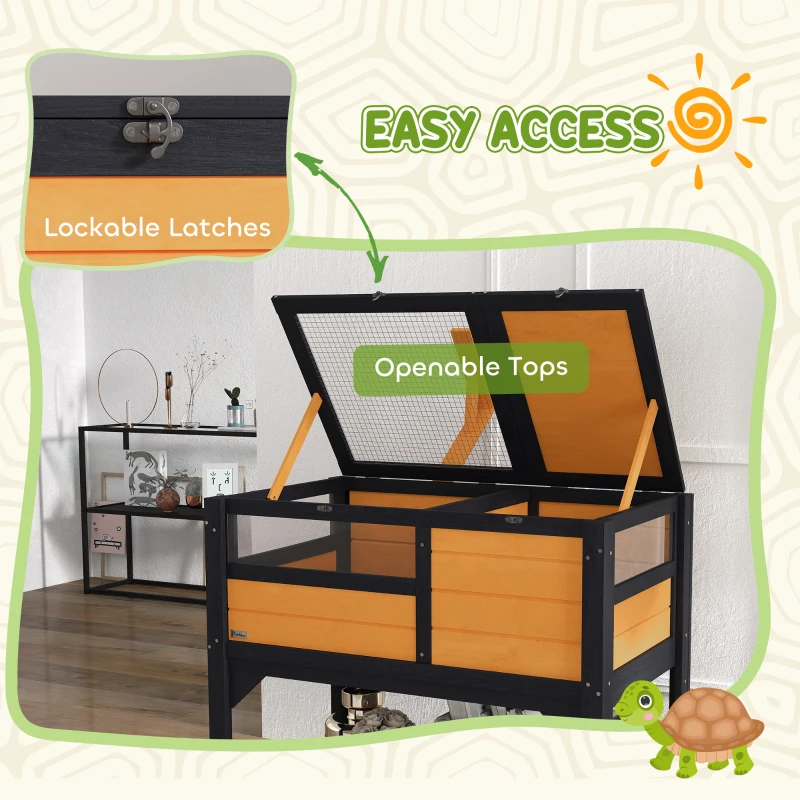 PawHut Tortoise Habitat with Shelf Storage Tortoise Gift Accessory with Weather Protection for Indoor, Yellow