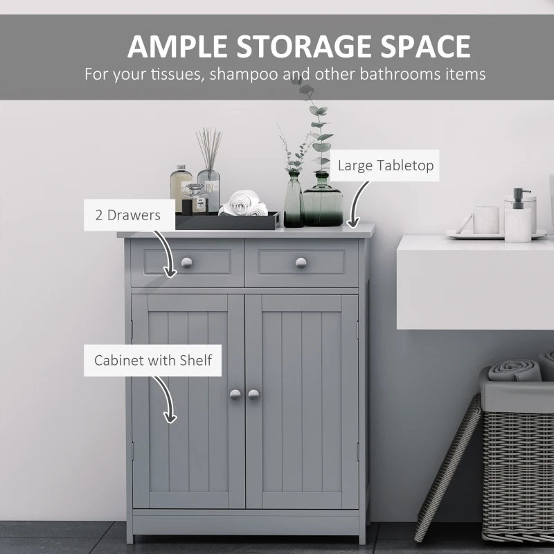 Kleankin Freestanding Bathroom Floor Cabinet, Wooden Bathroom Cabinet with 2 Doors, 2 Drawers and Adjustable Shelf, Gray