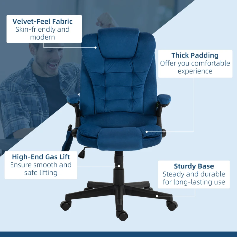Vinsetto 6 Point Executive Office Chair with Heat, Velvet High Back Vibrating Massage Office Chair, Drak Blue