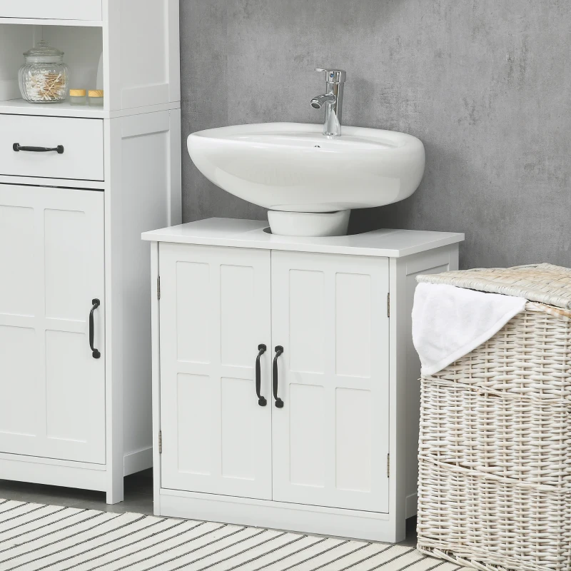 kleankin Pedestal Under Sink Cabinet, Bathroom Vanity Cabinet Storage with Double Doors and Adjustable Shelf, White