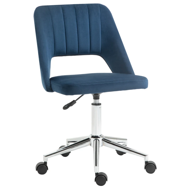 Vinsetto Modern Mid Back Office Chair with Velvet Fabric, Swivel Computer Armless Desk Chair with Hollow Back Design for Home Office, Blue