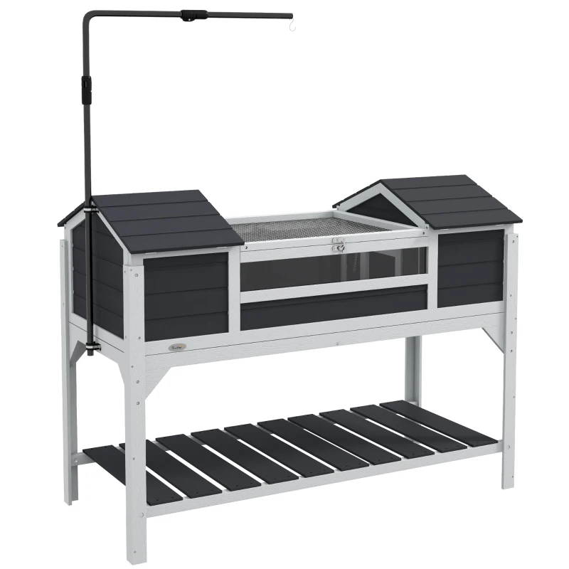 PawHut Tortoise Enclosure Tortoise House with Adjustable Lamp Holder Storage Shelf, Dual Main Houses, Openable Lid, Gray