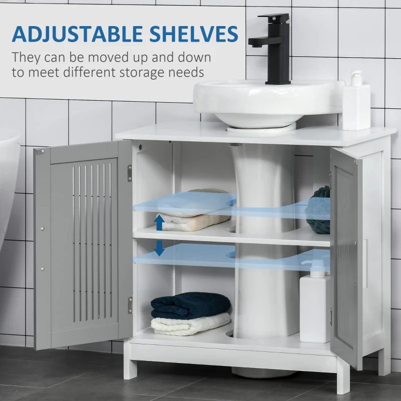 kleankin Under Sink Pedestal Storage Bathroom Cabinet, Gray White