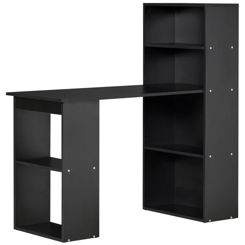 HOMCOM Computer Desk with 6-Tier Storage Shelves, Writing Desk Workstation with Bookshelf for Home Office, Black