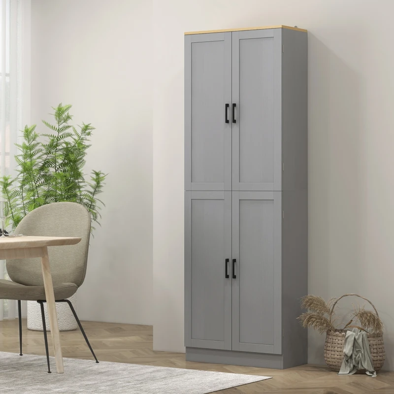 HOMCOM Freestanding Kitchen Pantry, 4-Door Kitchen Pantry Cabinet with Adjustable Shelves and Doors, Distressed White