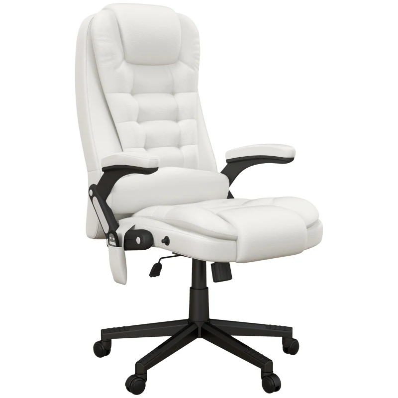 HOMCOM Massage Office Chair, Heated Reclining Computer Chair with 6 Vibration Points, Armrest and Remote, White