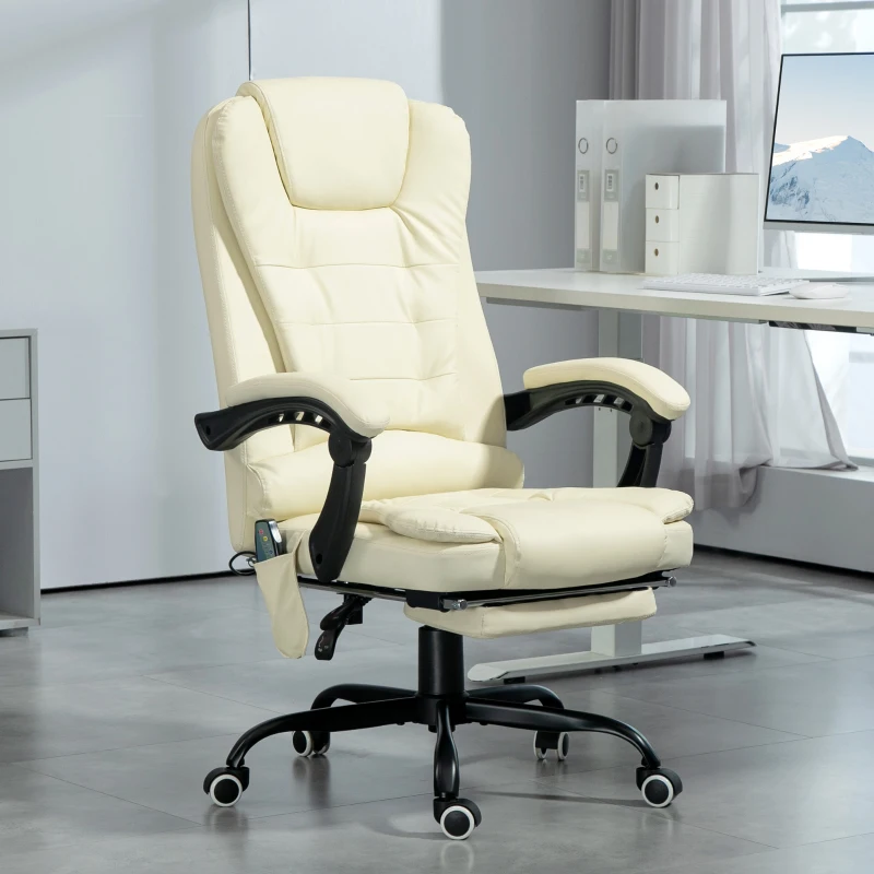 Vinsetto 7-Point Vibrating Massage Office Chair High Back Massaging Office Desk Chair with Lumbar Support, Footrest, Cream White