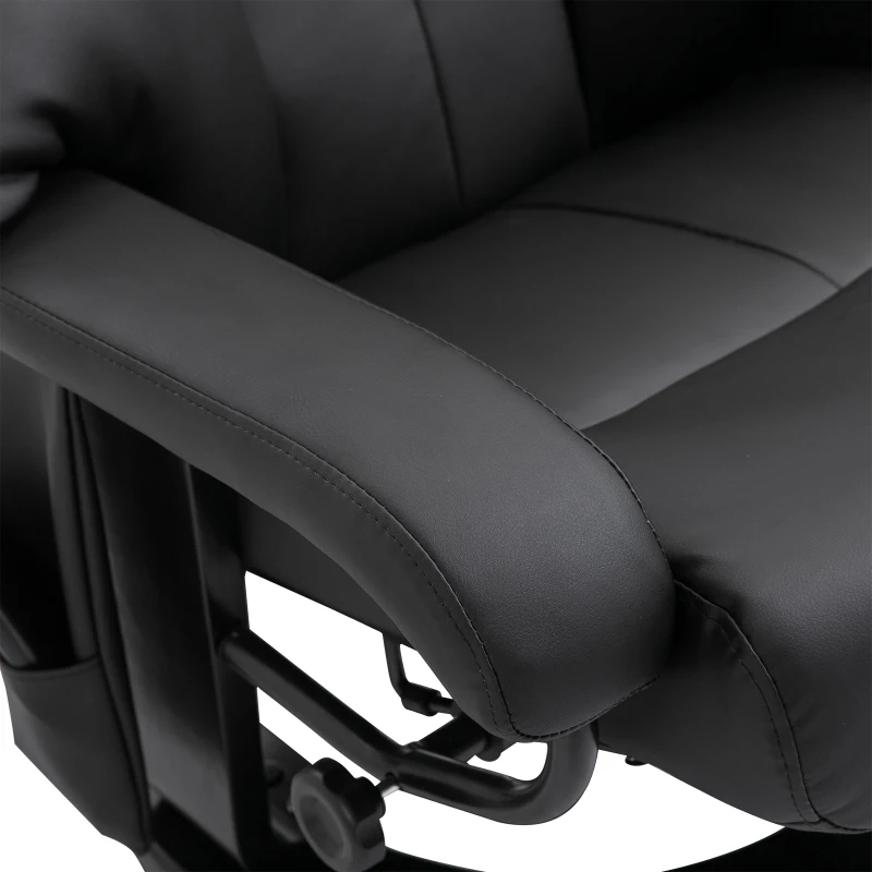 HOMCOM Massage Recliner Chair with Ottoman, 360° Swivel Recliner and Footstool, 10 Point Vibration, PU Leather Reclining Chair with Side Pocket and Remote Control, Black