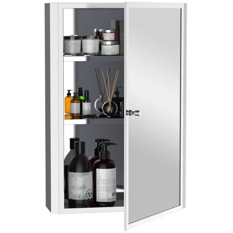 HOMCOM Bathroom Mirrored Cabinet, Vertical 16" x 24" Stainless Steel Frame Medicine Cabinet, Wall-Mounted Storage Organizer with Single Door