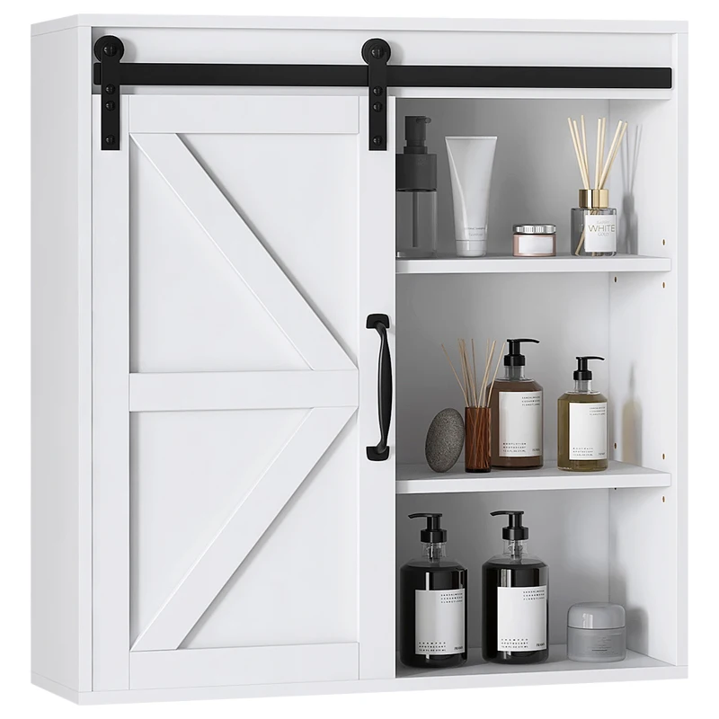 kleankin Bathroom Medicine Cabinet, Wall Cabinet with Sliding Door and Adjustable Shelf, 22.75" x 7.75" x 24.5", White