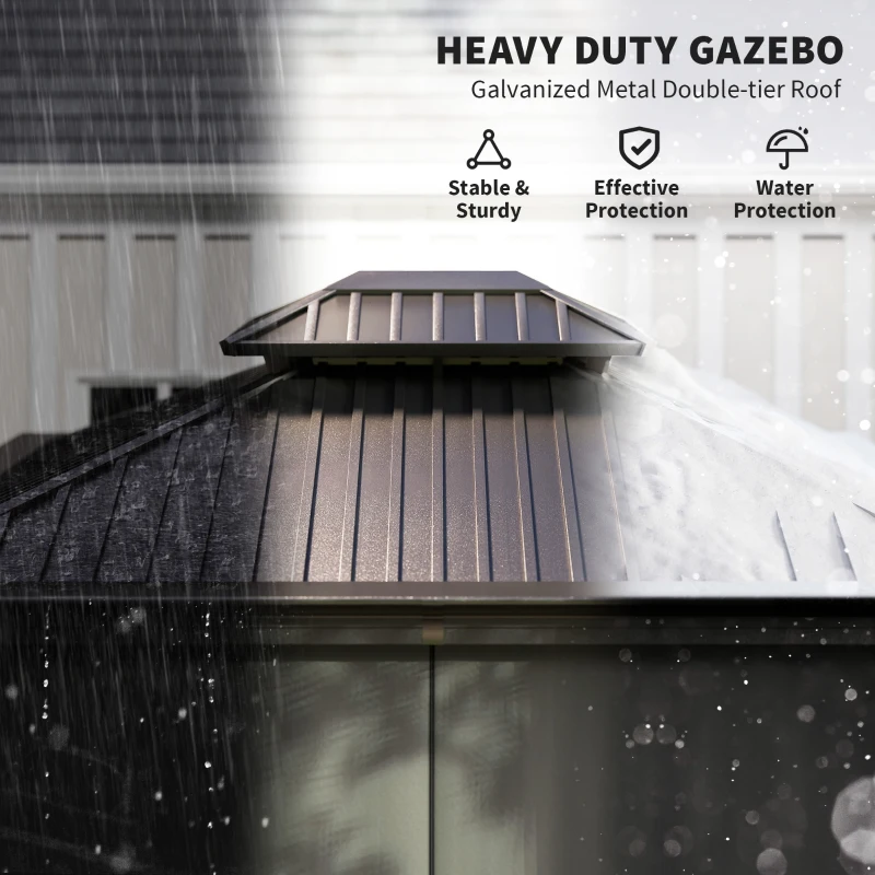 Outsunny 10' x 12' Outdoor Hardtop Gazebo with Galvanized Steel Canopy & Netting Sidewalls for Lawn, Backyard, Dark Grey
