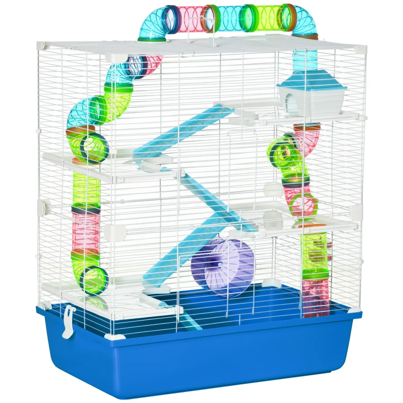 PawHut 23" 5-Tier Hamster Cage with Wheel and Water Bottle, Blue