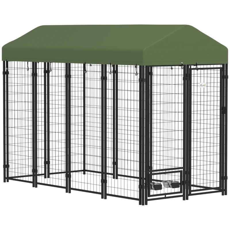 PawHut Outdoor Dog Kennel with Rotating Bowl Holders, Pet Playpen with Waterproof Cover, 8' x 4' x 6', Green