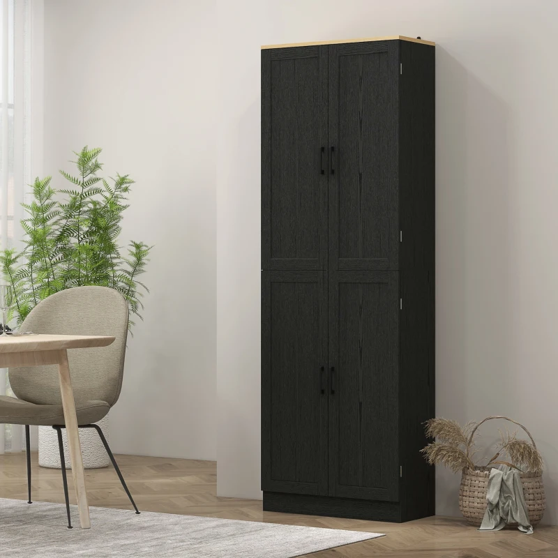 HOMCOM Freestanding Kitchen Pantry, 4-Door Kitchen Pantry Cabinet with Adjustable Shelves and Doors, Distressed Black