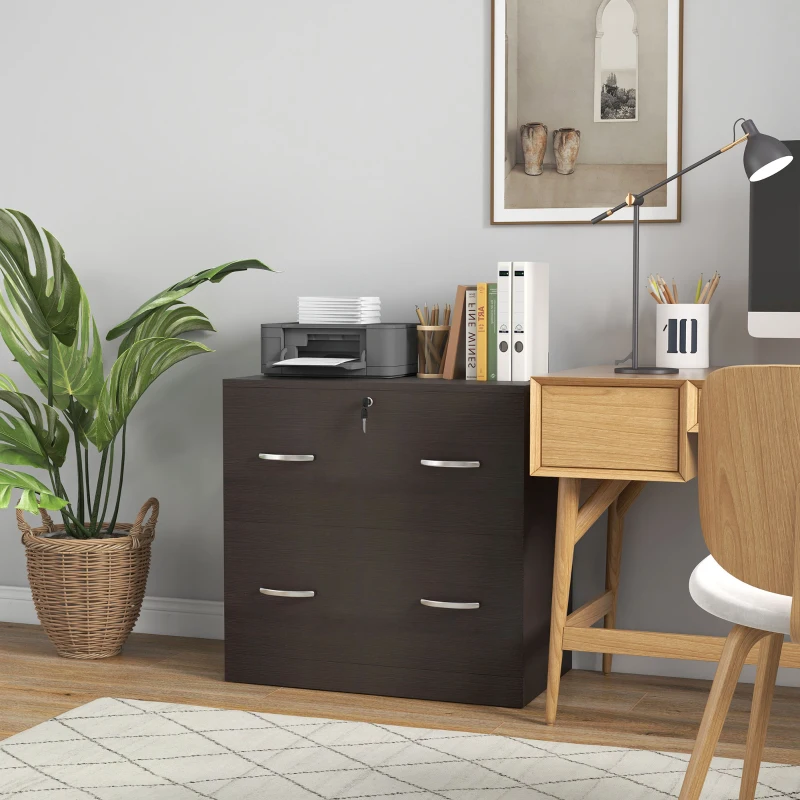 Vinsetto 2 Drawer File Cabinet with Lock, Office Filing Cabinet, Hanging Bar for Letter Size, Home Office, Espresso