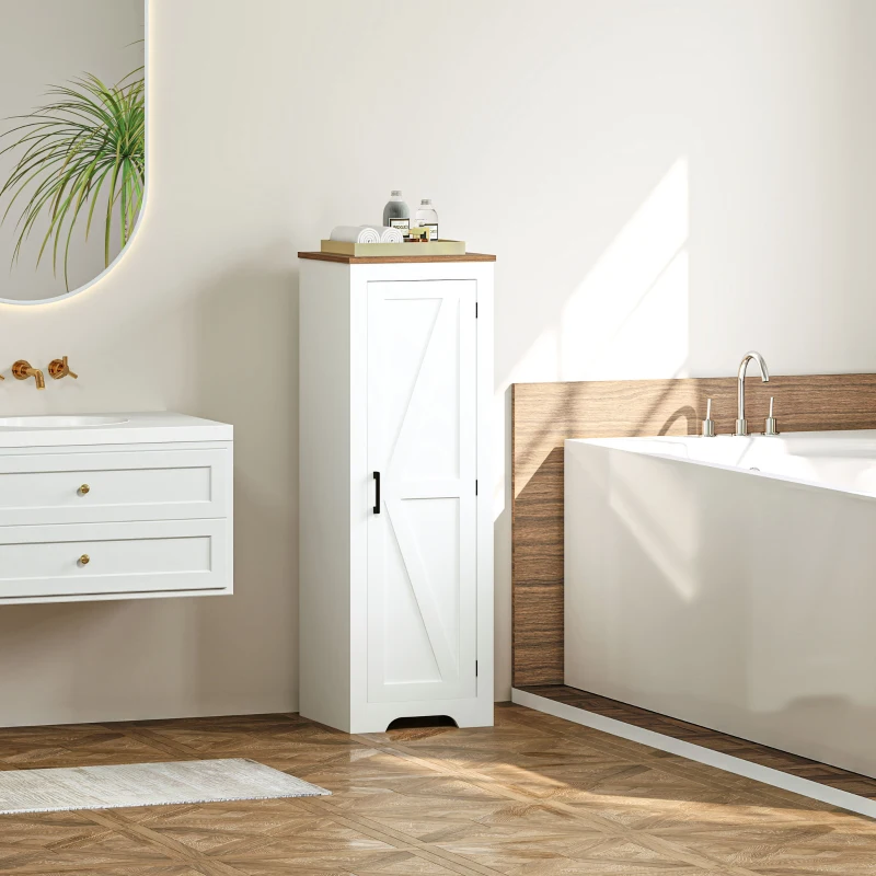 HOMCOM Farmhouse Accent Cabinet with Adjustable Shelf Barn Door Storage Cabinet for Living Room Floor Pantry Cabinet, White