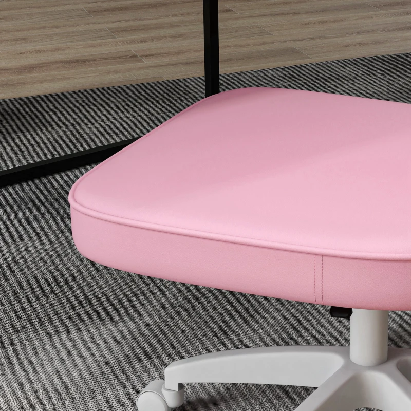 Vinsetto Vanity Office Chair, PU Leather Computer Chair for Home, with Adjustable Height, Armless, Swivel Wheels, Pink